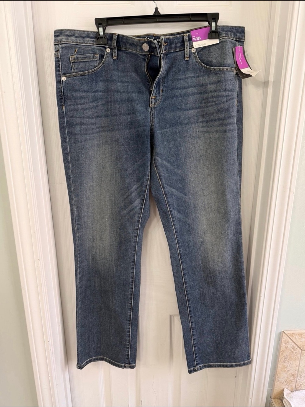 Mossimo Mid Rise Straight Jeans Womens 16/33S Classic Dark Wash Stretch Denim